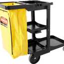 Rubbermaid Commercial Traditional Janitorial 3-Shelf Cleaning Cart, Wheeled with Zippered Yellow Vinyl Bag, for Business/School/Office/Janatorial Cleaning