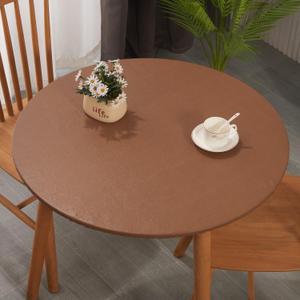 Round Plastic Table Cloth, with Soft Flannel Backing,100% Waterproof Round Vinyl Tablecloth with Elastic, Indoor/Outdoor Picnic Tablecloths. (Dark Coffee, Fits 45" - 56" Round Tables)