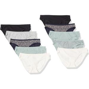 Amazon Essentials Women's Breathable Cotton Bikini Brief Underwear with Full Coverage, Multipacks, 10, Green/Pink/Grey, Small