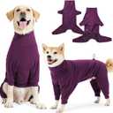 Dog Sweater Coat Winter Clothes for Small Pets, High Collar Warm Full Body Dog Pajamas Recovery Suit Onesie Jumpsuit Comfort Windproof Shirts with Leash Hole, Size S (Wine Red)