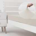 Cot Size Fitted Sheet Only - 4-Way Stretch Jersey Knit & Snug Fit for Bunk Beds, Camping, RV, Folding Beds, Boys & Girls, Wrinkle Free & No Slipping, Soft & Comfortable - Beige, Bunk/Cot Twin