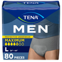 TENA Protective Incontinence Underwear for Men, Maximum Absorbency, Disposable Men's Underwear, Large, Grey, 80 Count