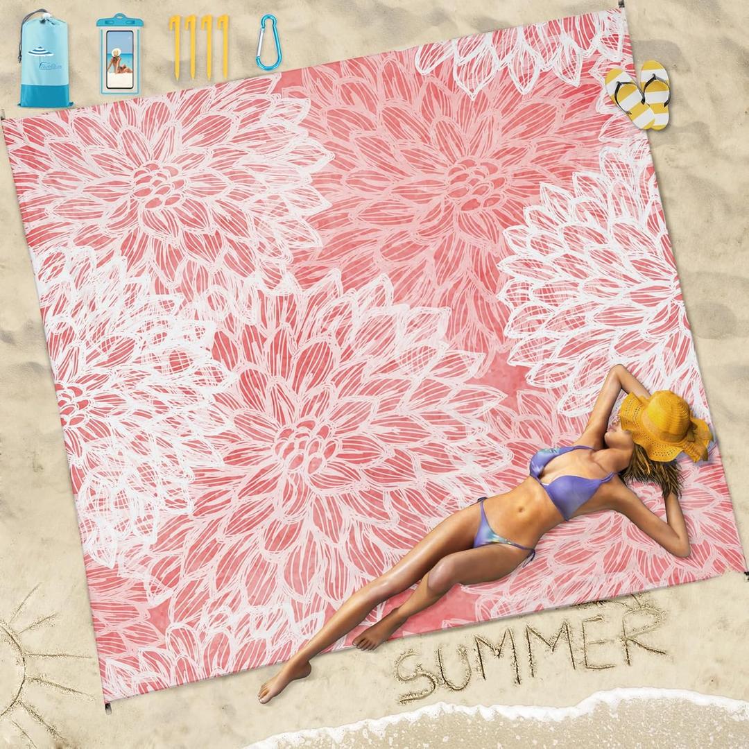Beach Blanket Sandproof Waterproof 78''81''1-5 Adults Oversized,Compact Lightweight Durable Beach Mat for Travel Camping Hiking Picnic Blanket
