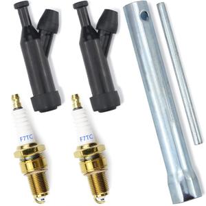 4pcs F7TC Spark Plugs GX120 GX160 GX200 GX240 GX270 GX340 GX390 Sparkplugs for Generator Lawnmower Chainsaw Tractor Rototiller Water Pump Go Kart Mini Bike, with Spark Plug Boot Caps & Wrench