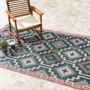 Fab Habitat Outdoor Rug - Waterproof, Fade Resistant, Crease-Free - Premium Recycled Plastic - Vintage Boho Kilim - Porch, Deck, Balcony, Mudroom, Laundry Room, Patio - Lhasa - Green - 3 x 5 ft (3' x 5' (Rectangular))