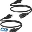 DEWENWILS 3 Foot Extension Cord, 16 AWG SJTW Weatherproof Power Cable for Indoor Use, 3 Prong Grounded Outlets Plugs for Christmas Decor and Lights, Black, ETL Listed, 2 Pack