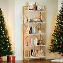 DWVO Gold Bookshelf, Modren 5 Tier Bookcase, Storage Shelves Organizer Standing Shelf, Display Rack Book Shelves for Bedroom,Living Room,Office,Kitchen, Gold, 11.8"d X 23.6"w X 62.2"h
