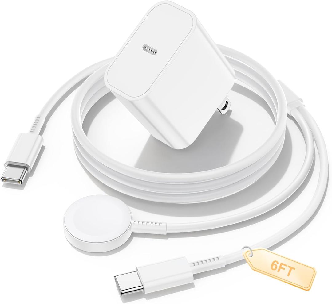 2 in 1 Smart Watch Charger 6FT for Samsung Galaxy Watch Ultra/8/7/6/5/4/3/Active 2/1 (Pro, Classic)& 45W USB-C Super Fast Charger for Samsung Phone S25 S24 S23 S22, Magnetic Watches Cable Cord (White)