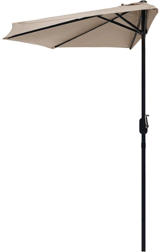 STANDERECT 9FT Half Patio Umbrella, Outdoor Wall Umbrella with Easy Hand Crank, 5 Sturdy Ribs, UV Protection for Pool Garden Balcony Deck (Beige, 9FT)