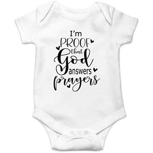 Fashions I'm Proof That God Answers Prayers Baby Bodysuit Cute Newborn Boy Funny Rompers Girl Clothes, White XS