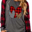 MHTOR Valentines Shirts Women Buffalo Plaid Love Heart Graphic Tees Letter Print Long Sleeve Tops Shirts Valentines Gift (XXL)