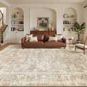 Madane 9x12 Area Rugs for Living Room, Machine Washable Rug with Non-Slip Backing, Soft Vintage Large Throw Rug, Floral Print Floor Neutral Carpet for Bedroom Dining Room (9 x 12, Beige/Brown)