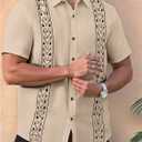Men's Vintage Bowling Shirts Short Sleeve Button Up Tropical Beach Summer Shirts (Beige, XXL)