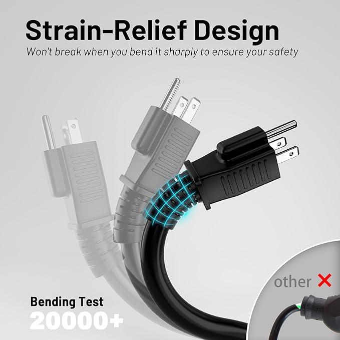 16/3 Black Indoor Outdoor Extension Cord 10 Ft Waterproof, Heavy Duty Extension Cord with 3 Prong Grounded Plug,13A 1625W 16AWG SJTW, Flexible Weatherproof Power Cable for Offices, Gardens and Lawns