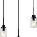 3-Lights Pendant Light Fixtures, Modern Black Kitchen Island Lighting with Clear Glass Shade, Adjustable Hanging Ceiling Lamp