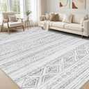 5x7 Area Rug Living Room: Washable Boho Rugs with Non Slip Backing Large Soft Indoor Stain Resistant Carpet for Bedroom Farmhouse Dining Room Lightweight Home Decor Light Grey