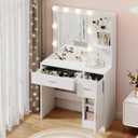 Yongchuang White Makeup Vanity with Drawers and Cabinet, Vanity Desk with Mirror and Lights Dressing Table for Bedroom
