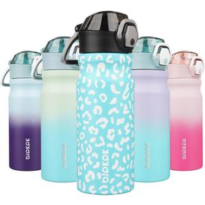 BJPKPK Insulated Water Bottle 18oz Stainless Steel Water Bottles With Straw And Carry Handle Double Wall Metal Thermos,Sky Blue Leopard