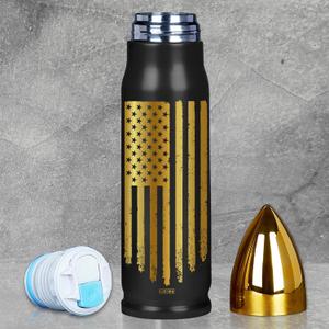 Black and Gold American Flag Stainless Steel Tumbler  17oz Vacuum Insulated Tumbler  Patriotic Christmas, Birthday & Retirement Gifts for Veterans, Military, Police, Firefighters, USA Pride