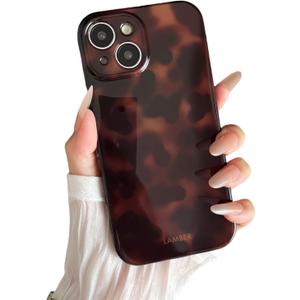 YUANLI Compatible with iPhone 15 Plus Case Amber Tortoise Shell Phone Case for Women Girls Soft TPU Shockproof Full Camera Protective Phone Cover Brown