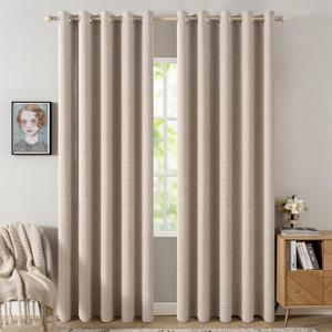 MIULEE 100% Blackout Linen Textured Curtains for Bedroom Solid Thermal Insulated Natural Beige Grommet Room Darkening Curtains & Drapes Luxury Decor for Living Room Nursery 62 x 90 Inch (2 Panels)