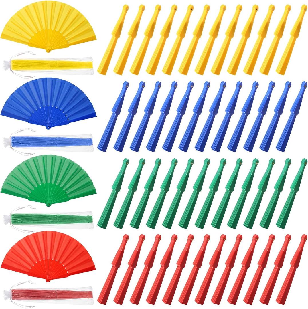 Wenqik 80 Pcs Folding Hand Fans Bulk Silk Fabric Foldable,Multicolor