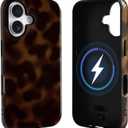 NITITOP Compatible with iPhone 16 Plus Case Magnetic Compatible with MagSafe Cute Amber Leopard Aesthetic Tortoise Design for Women Men Girls Soft TPU Shockproof Protective Cover - Brown2