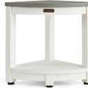 HDPS Corner Shower Stool, Heavy Duty Bench Seat with Shelf, Poly Shower Chair for Shaving Legs, No Maintenance, White+Gray, Weight Capacity 500LBS