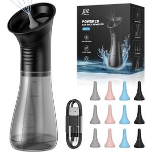 JDZ Ear Wax Removal Kit, Electric Ear Cleaner with Irrigation Flushing System, Safe & Effective Ear Cleaning Tool with LED Display, 3 Pressure Modes, 12 Tips, IPX7