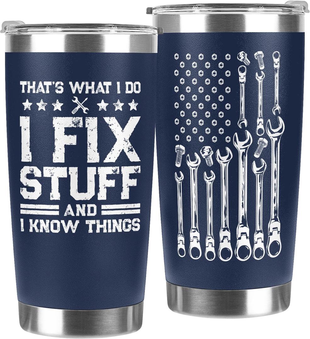 Gifts for Dad, Men, Husband, Grandpa, Mechanic Father, Handyman - Birthday Presents for Men Unique - Mens Birthday Gift Ideas - Navy Tumbler 20Oz