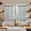 jinchan Grey Kitchen Curtains Linen Tier Curtains 45 Inch Farmhouse Cafe Country Drapes for Small Window Rustic Rod Pocket Light Filtering Flax for Laundry Room Bathroom Over Sink RV 2 Panels Gray