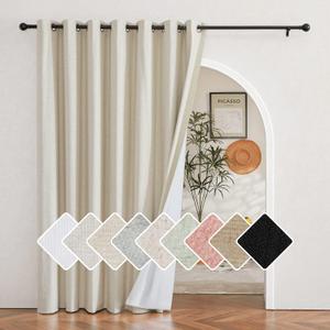 NICETOWN Natural 100% Blackout Linen Insulated Patio Curtain 95 inch Long Burg, Farmhouse Thick Completely Blackout Window Treatment Thermal Drape for Living Room (1 Panel, 100" Width) (100"W x 95"L (Pack of 1))
