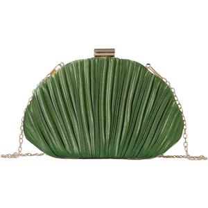 QWINEE Women's Shell Shaped Clutch Purse Ruched Mini Crossbody Bag Elegant Evening Handbag with Chain Strap
