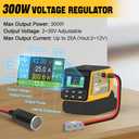 300W Voltage Regulator Compatible with DeWalt 20V Battery (Battery Not Included), 2–30V Adjustable DC Output, 100W Type-C PD Fast Charging, 15W Wireless Charger