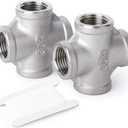 TAISHER 2PCS Stainless Steel 4 Way Pipe Fittings, 3/4" x 3/4" x 3/4" x 3/4" NPT Female Pipe Fittings