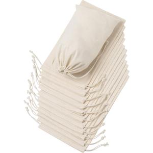 DR 100% Cotton Muslin Drawstring Bags (7x9 Inch - 12-Pack) Unbleached Natural Fabric Favor Pouches with Double String Closure for Gifts Party Wedding Pantry Storage Herbs