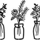HVEST 3 Pieces Black Metal Flower Wall Art for Living Room, Metal Vase Wall Art for Rustic Farmhouse Kitchen Bathroom Bedroom Home Modern Wall Decor Sculpture