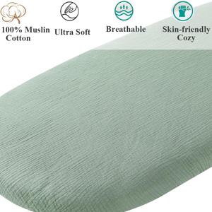 Muslin Bassinet Sheet Compatible with Graco Sense2Snooze Bassinet, Cotton Stylish Boho Fitted Bassinet Sheets Super Soft for Baby Roman Green & Botanical Leaf