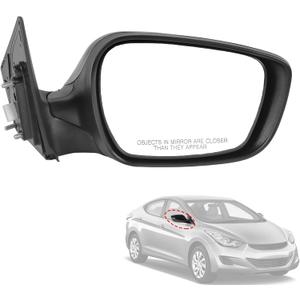 Door Mirror Right Passenger Side Replacement For Hyundai Elantra 2011 2012 2013, Replace HY1321179, Black 5PINS