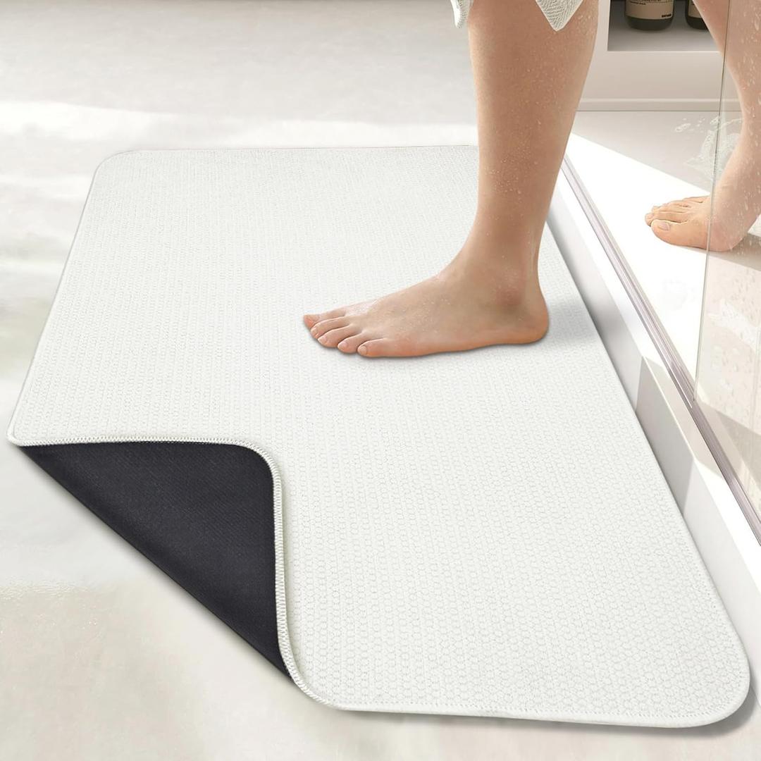 Bosap Bath Mat,Ultra Thin Bathroom Rugs,Rubber Bath Mats for Bathroom,No Slip Bath Rugs,Quick Dry,Machine Washable,Low Pile,Absorbent,Shower Outside,Sink,Home Decor Accessories.Cream,2'x3'(24x36inch)