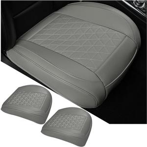 2PCS Leather Car Seat Cover, Vehicle Front Bottom Seat Protector Pad, Full Surrounded Waterproof Auto Seat Protective Cushion with Storage Pocket, Universal for SUV, Truck, Sedan, Gray