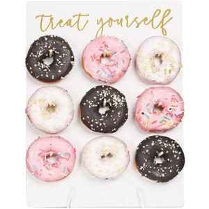 Donut Wall Display Stand Reusable Donut Holder Board Rustic Wood Doughnut Food Buffet Display for Wedding, Baby Shower, Bridal Shower, Birthday Party Treat Yourself Fits 9 Donuts (White)