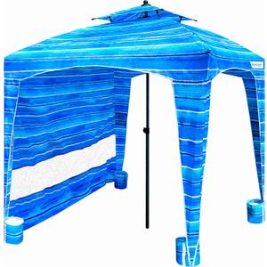 Beach Cabana Canopy Shelter Sun Shade Tent 6 X 6 - UPF 50+ - Waterproof - Easy Setup 2 Layer Wind Vent Umbrella 6 Ft X 6 Ft BONUS sidewall Beach, Lake, Park for Family - 2 to 4 People