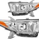 ECCPP Headlight Assembly Fit 2012-2014 for Toyota Highlander Chrome Housing Amber Reflector Pair Headlights 81170-0E070