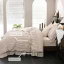 Herside Beige Comforter Set Queen Size,Ruched Neutral Boho Bedding 9-Piece Bed-in-a-Bag Fluffy Farmhouse Ruffle Bedding Set with Comforter, Flat Sheet, Fitted Sheet, Pillow Shams, Pillowcases | Ruched Ruffle