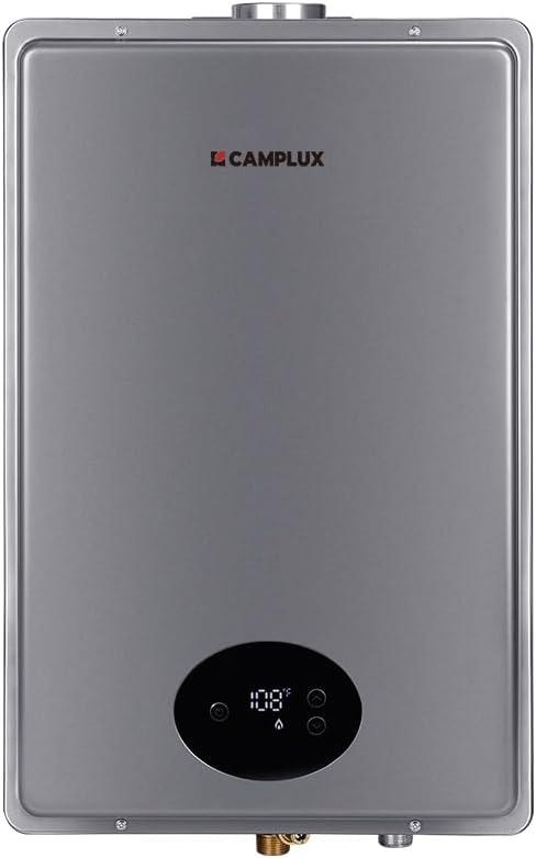 CAMPLUX Tankless Water Heater Gas 150,000 BTU, 5.28 GPM On Demand Instant Hot Water Heater Natural Gas for 3-6 Pionts Whole House, Indoor Installation, Gray