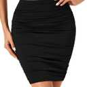 LYANER Women's Mini Skirt High Waist Ruched Bodycon Skirts Sexy Double Lined Mesh Short Skirt (Black-no Mesh)