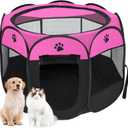 Dog playpen, Foldable Puppy Playpen, Pet Playpen Carrier Pop Up Tent 8-Panel Mesh Cover Adorable Design 600D Soft Oxford Playpen Kennel for Indoor-Outdoor Dog Cat Rabbit. (M 35" 35" 24", Rose)