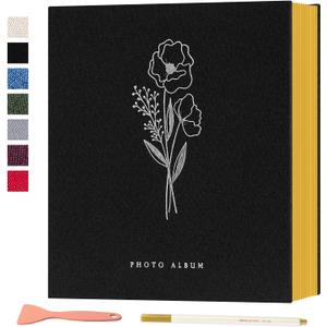 Lanpn Self Adhesive Photo Album Scrapbook 40 Pages, Linen Photos Albums DIY Sticky Magnetic Pages holds 4X6 7x5 A5 Picture for Family Wedding Birthday (Small-20 Sheets/40 Pages, Black)