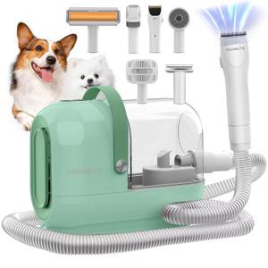 HEAPETS Dog Grooming Vacuum Kit - 3L Vacuum with 7 Tools, Low Noise Electric Clipper and Brush for Pet Shedding at Home, Green